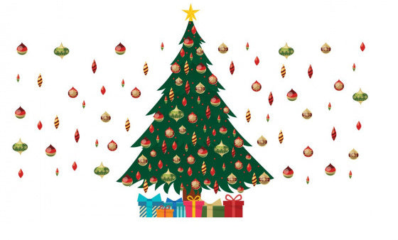 decoratiesticker kerstboom 190 x 115 cm PVC groen/rood 2-delig