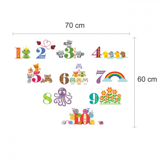 muursticker junior cijfers met dieren 70 cm PVC