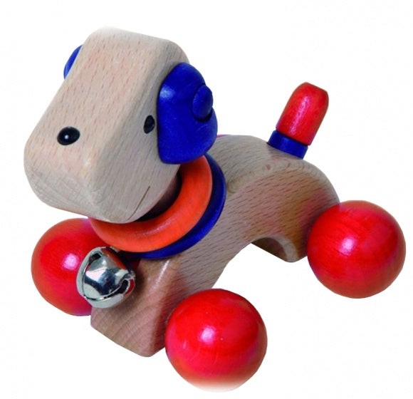 houten puppy blauw/rood 12 cm