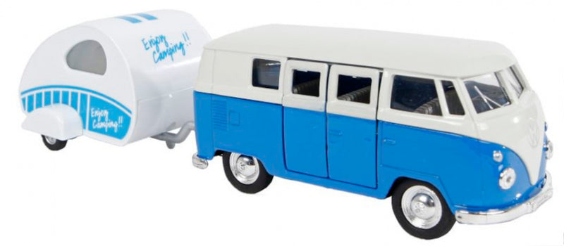 bus Volkswagen 1963 T1 staal 21 cm blauw/wit 2-delig