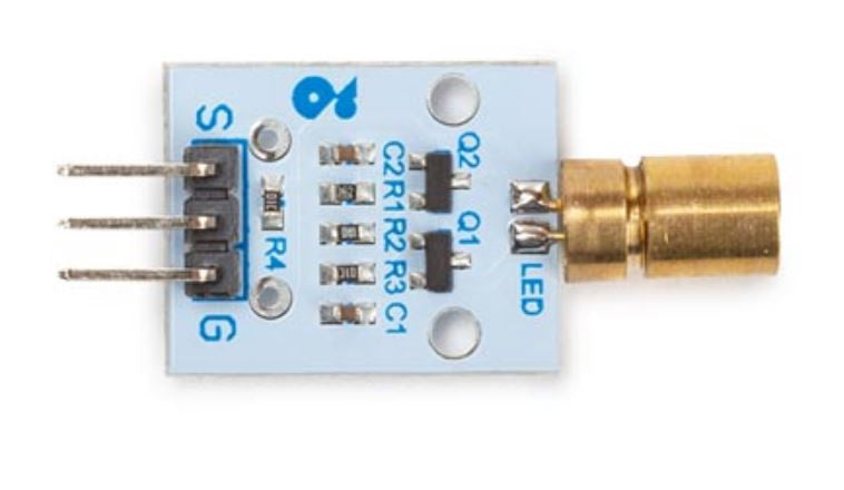 lasermodule rood 18,5 mm x 15 mm staal goud/blauw