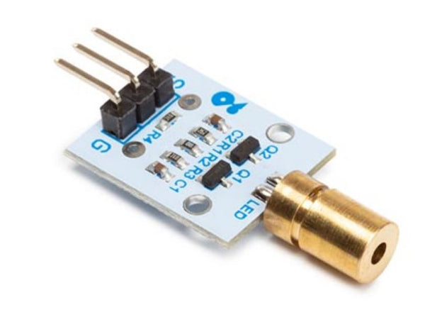 lasermodule rood 18,5 mm x 15 mm staal goud/blauw