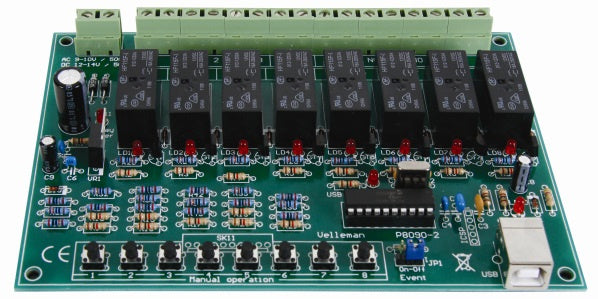 relaiskaart 8-kanaals USB 16A 16 x 10,7 cm groen