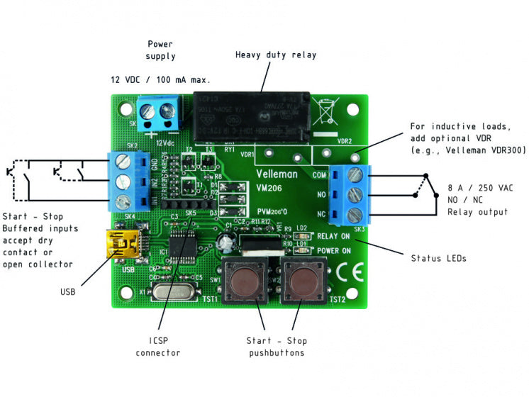timermodule universeel USB-interface 68 x 56 mm groen