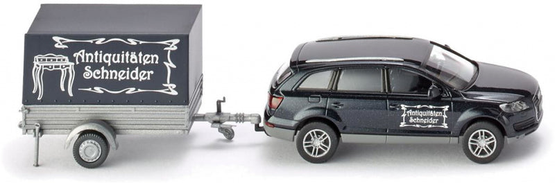 miniatuurauto Audi Q7 met aanhanger zink 1:87 zwart