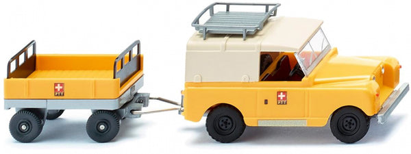 miniatuurauto Land Rover met aanhanger zink 1:87 geel