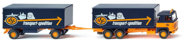 miniatuurauto Scania 111 truck met aanhanger 1:87 blauw