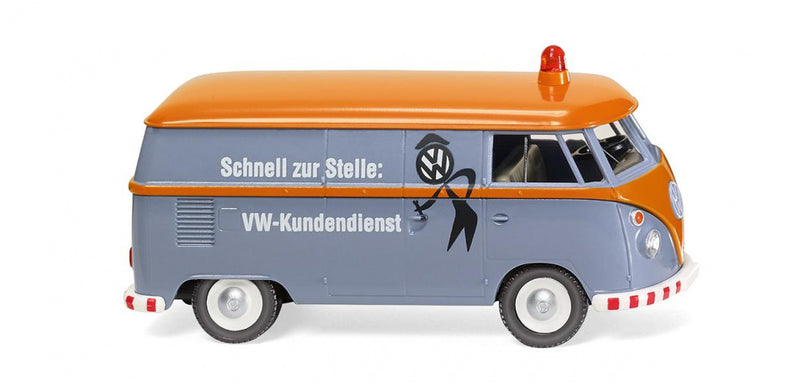 miniatuurbestelwagen Volkswagen T1 1:87 duifblauw/oranje