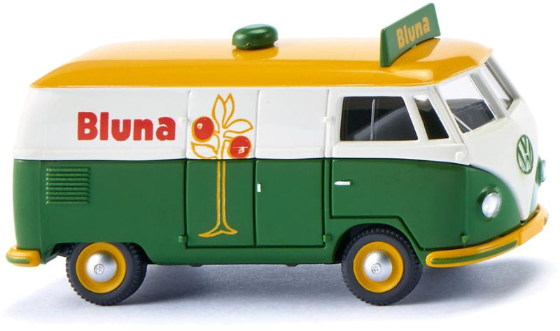 miniatuurbusje VW T1 Bluna die-cast zink 1:87 groen/oranje
