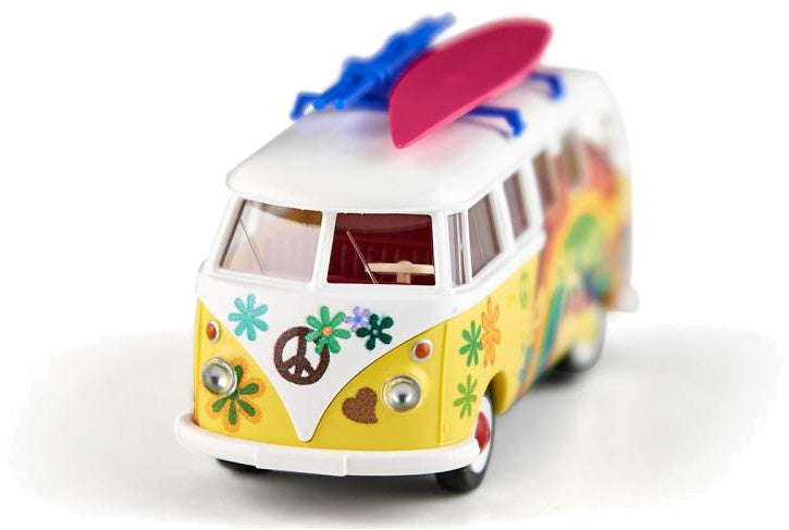 miniatuurbusje VW T1 Flower Power die-cast zink 1:87 geel