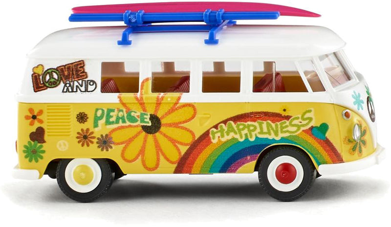 miniatuurbusje VW T1 Flower Power die-cast zink 1:87 geel