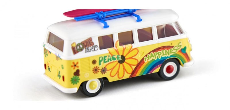 miniatuurbusje VW T1 Flower Power die-cast zink 1:87 geel