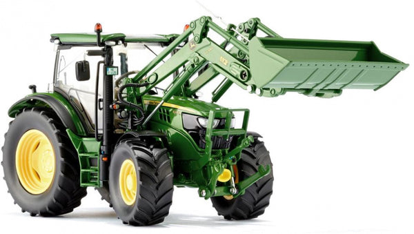 miniatuurtractor John Deere 6125R wiellader zink 1:32 groen