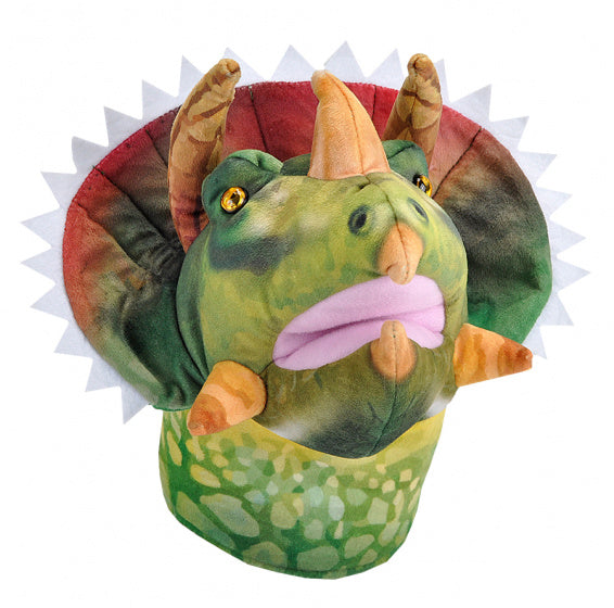 handpop T-Rex Triceratops junior pluche groen