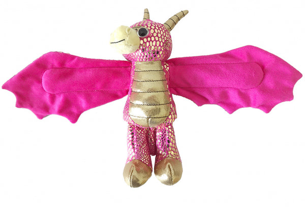 knuffel draak junior 20 cm pluche roze/goud