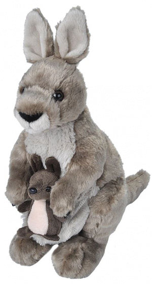knuffel kangoeroe junior 30 cm pluche grijs/bruin