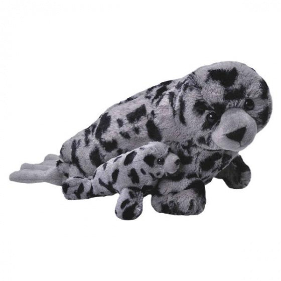 knuffel Zeehond 30 cm pluche grijs/zwart 2-delig