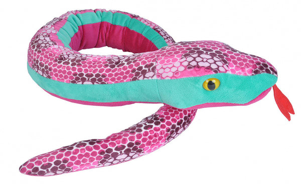 knuffel slang junior 137 cm pluche roze/groen