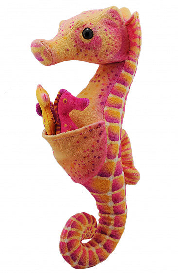 knuffel zeepaardje junior 30 cm pluche oranje/roze