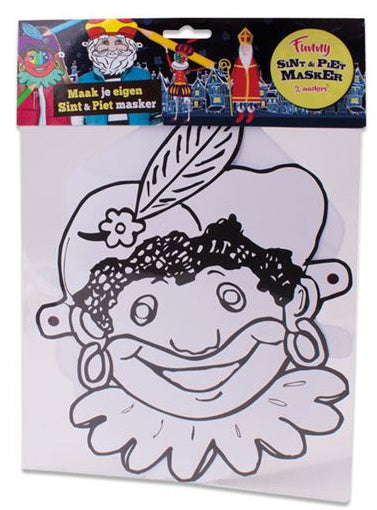 inkleurmaskers Sint en Piet junior karton wit 2 stuks