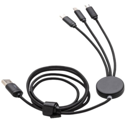 oplaadkabel 3-in-1 19,3 cm nylon/aluminium zwart
