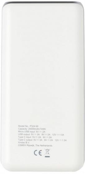powerbank 20000 mAh 16,2 x 8 cm ABS wit