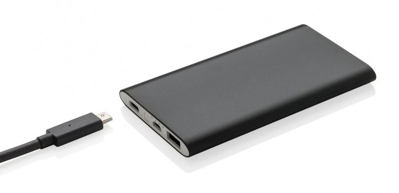 powerbank 4000 mAh 12 x 6,8 cm aluminium zwart