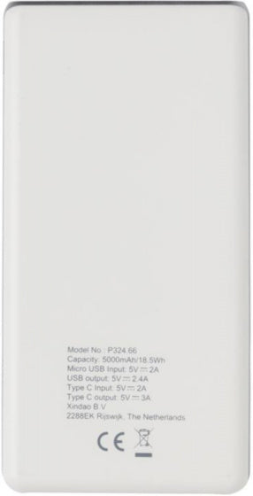 powerbank 5000 mAh 13,4 x 6,8 cm ABS wit