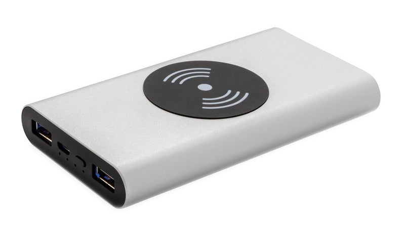 powerbank draadloos 10.000 mAh 12,5 cm alu zilver