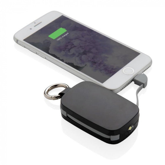 powerbank sleutelhanger 1.200 mAh 6,6 x 4,5 x 1,8 cm zwart