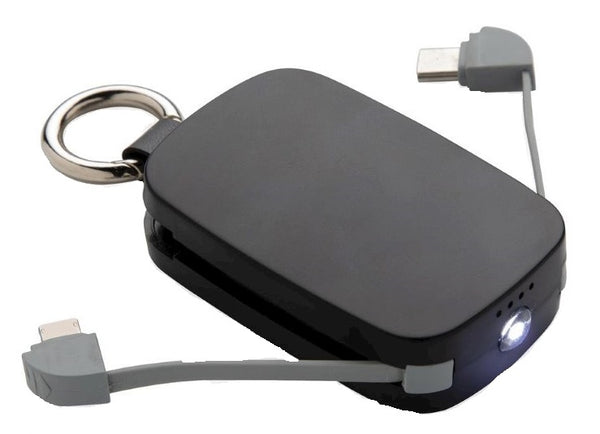powerbank sleutelhanger 1.200 mAh 6,6 x 4,5 x 1,8 cm zwart