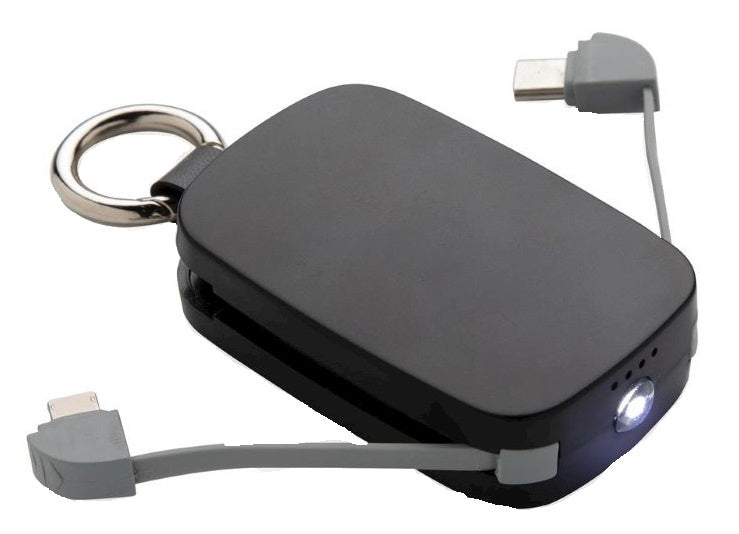 powerbank sleutelhanger 1.200 mAh 6,6 x 4,5 x 1,8 cm zwart
