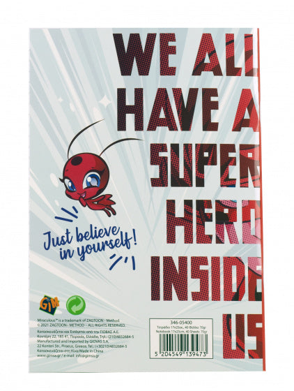 notitieboek Miraculous B5 gelinieerd rood 40 vellen