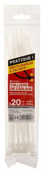 herbruikbare kabelbinders 4,8x200 mm transparant 20 stuks