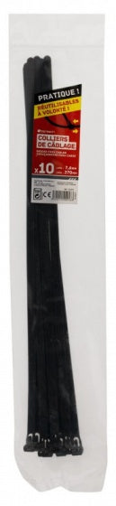 herbruikbare kabelbinders 7,6 x 370 mm zwart 10 stuks