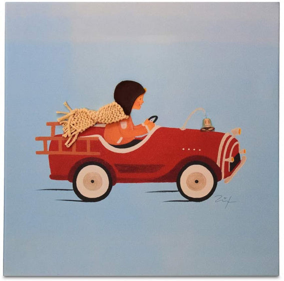 schilderij Bob in Auto jongens 30 cm canvas blauw/rood