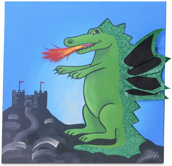 schilderij Draak Max jongens 30 cm canvas blauw/groen