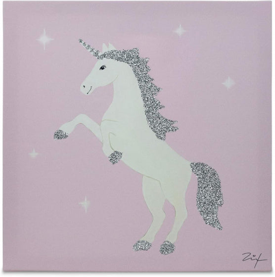 schilderij Eenhoorn meisjes 30 cm canvas roze/wit